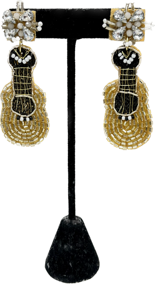 Beaded Gold Guitar Earrings