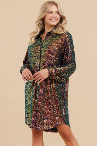 Sequins Button-up Shirts Dress