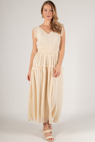 Pleated Maxi Dress with Ruffled Details