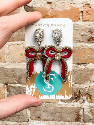 Crimson and Cheer Bow Drop Taylor Shaye Earrings