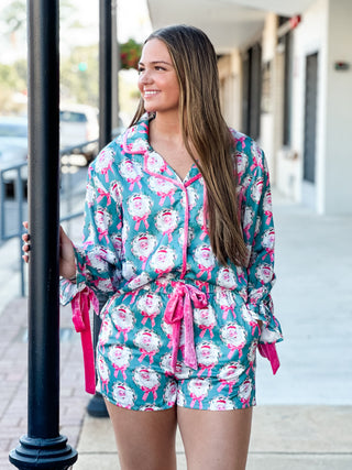 Vintage Santa Teal Pj's