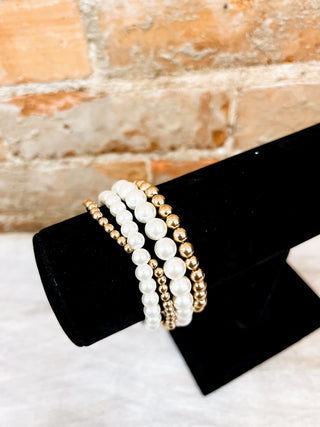 4pc Set Gold & Pearl Bracelet