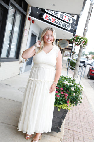 Pleated Maxi Dress with Ruffled Details