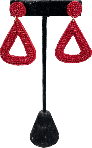 Red Beaded Triangle Earrings