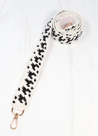 Houndstooth Black- White Beaded Crossbody Strap